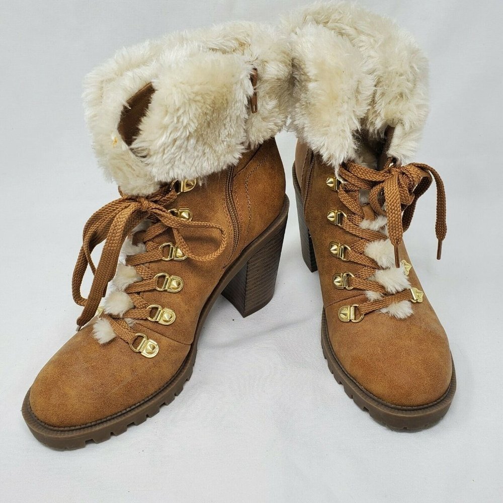 GBG Los Angeles Jursey Heeled Boots Women’s 7M Faux Fur 3.5 Inch Heel GUESS